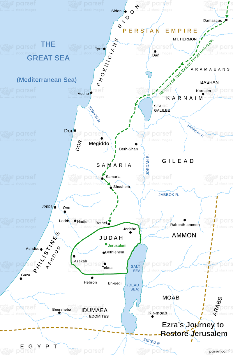 Ezra’s Journey to Restore Jerusalem Map bible map