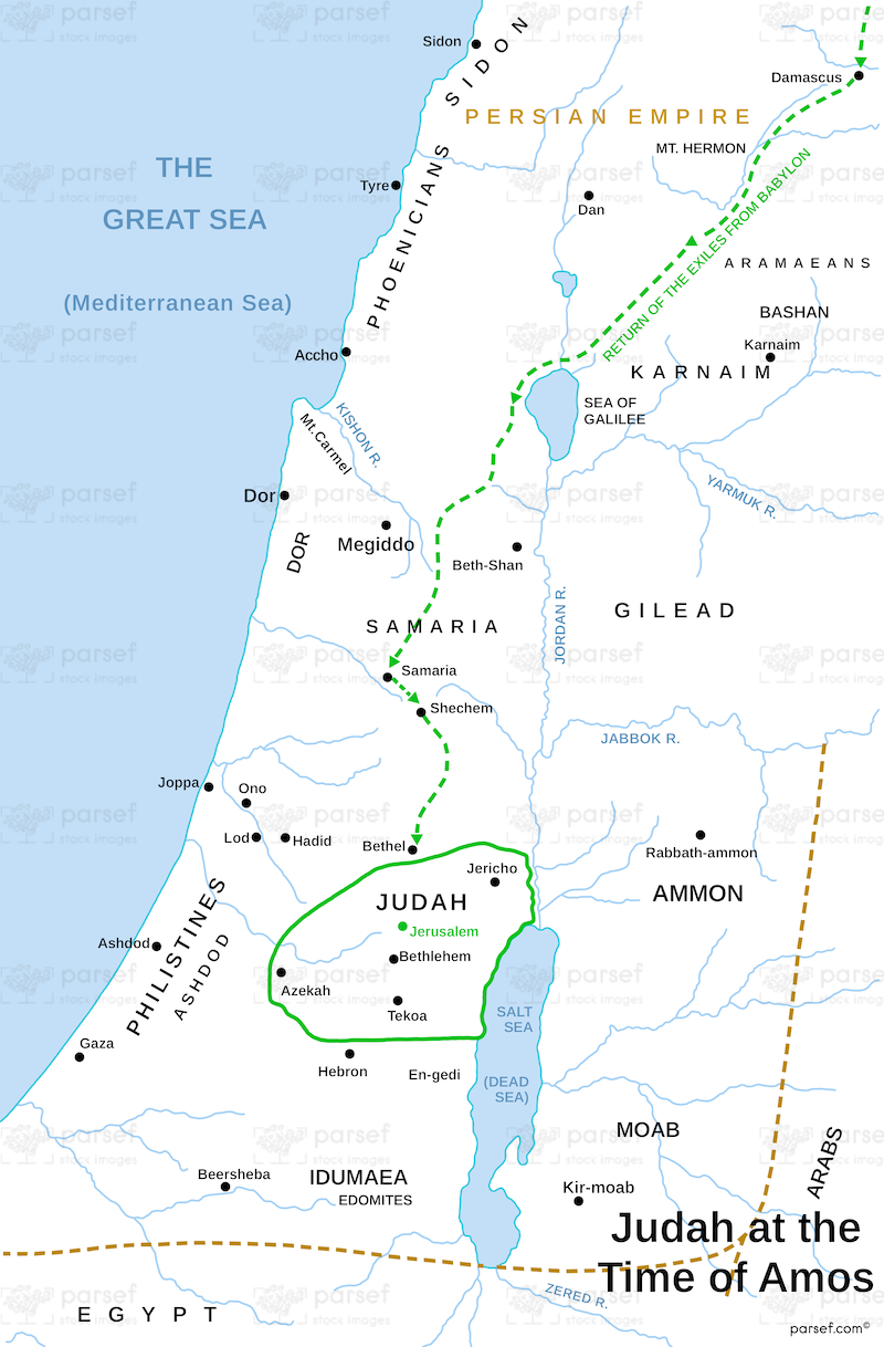 Judah at the Time of Amos Map | Kid's Bible History Maps