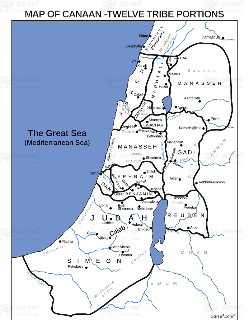 Canaan Twelve Tribe Portions Map bible map